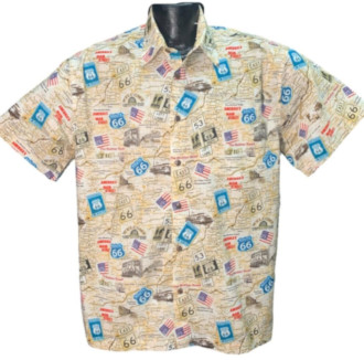Route 66 Road Map Hawaiian Shirt- USA Made- 100% Cotton